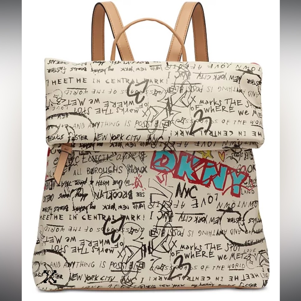 Dkny Cream And Multicolor Script Backpack - image 1